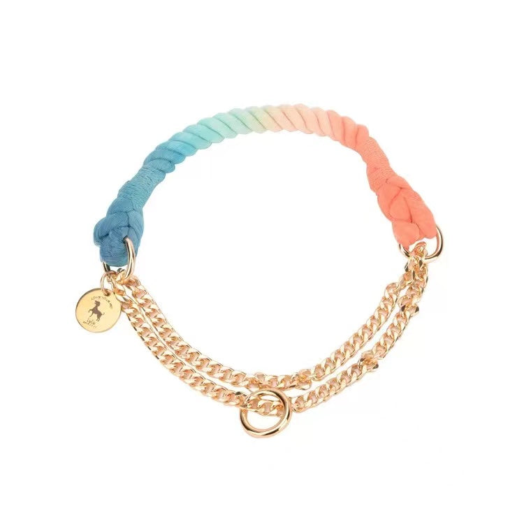 Baumwoll-Seil-Halsband mit Goldkette – Sunset