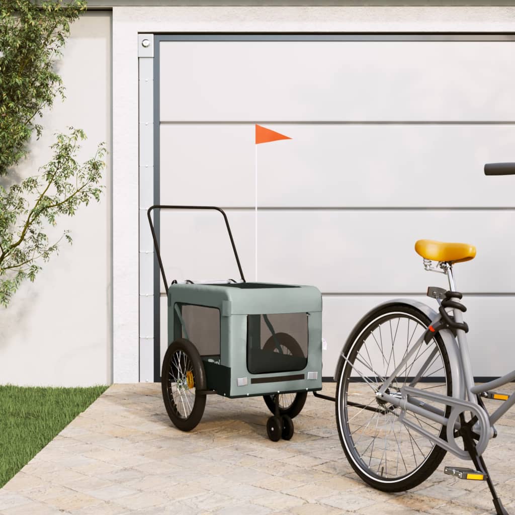 Vidaxl dog bike trailer oxford fabric and iron grey and black