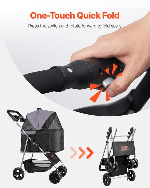 Faltbarer Hunde-Kinderwagen – Bis 16 kg Tragkraft, 4 Räder
